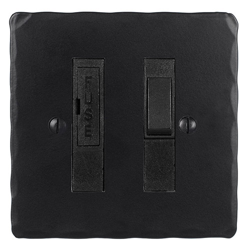 13amp Fused Switch Matt Black Hammered Plate, Black Insert