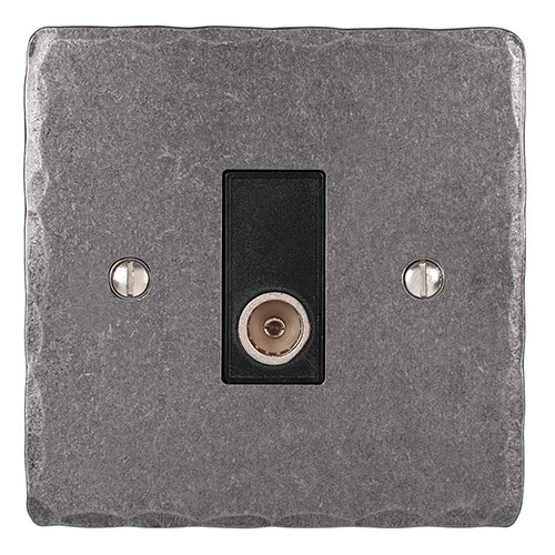 TV Co-axial Outlet Polished Hammered Plate, Black Insert