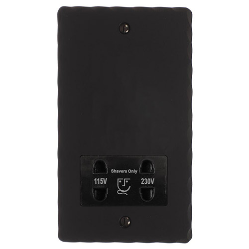 Shaver Socket Matt Black Hammered Plate, Black Insert