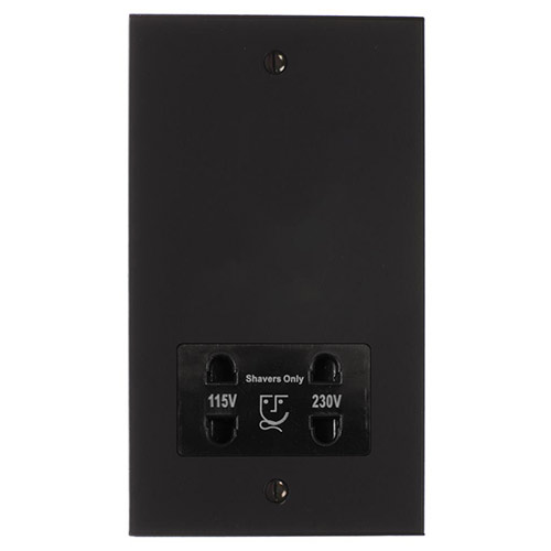 Shaver Socket Matt Black Bevelled Plate, Black Insert