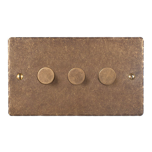 3 Gang Rotary Dimmer Antiqued Brass Hammered Plate