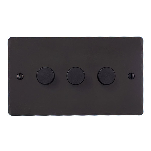 3 Gang Rotary Dimmer Beeswax Hammered Plate