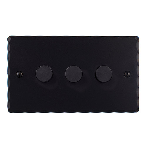 3 Gang Rotary Dimmer Matt Black Hammered Plate