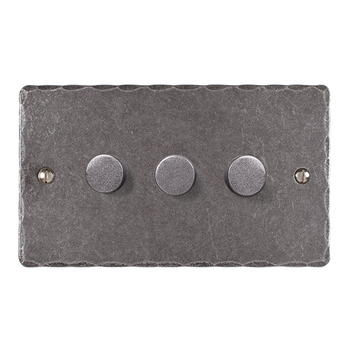 3 Gang Rotary Dimmer Polished Hammered Plate