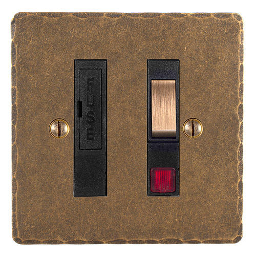 Fused Switch + Neon Antiqued Brass Hammered Plate, Brass Insert