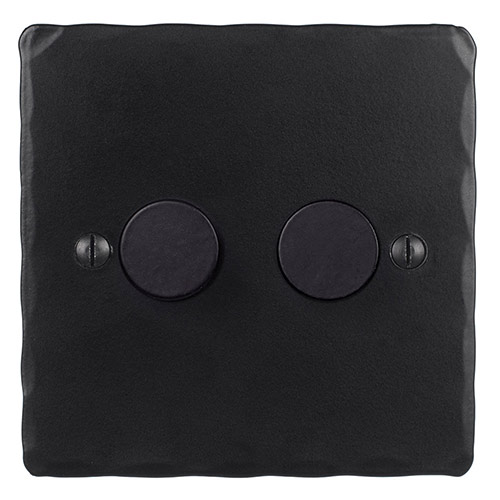 2 Gang Rotary Dimmer Matt Black Hammered Plate