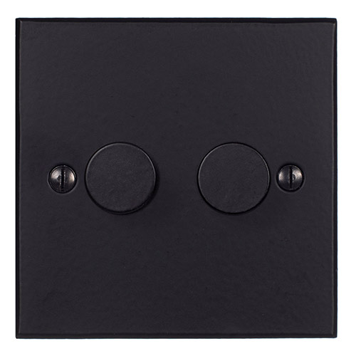 2 Gang Rotary Dimmer Matt Black Bevelled Plate