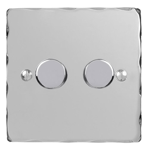 2 Gang Rotary Dimmer Nickel Hammered Plate