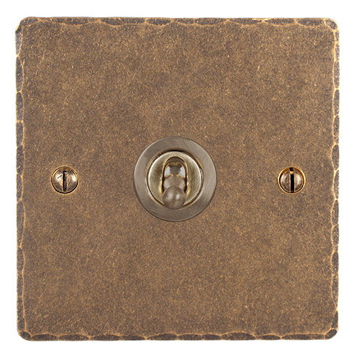 1 Gang Brass Dolly Switch Antiqued Brass Hammered Plate