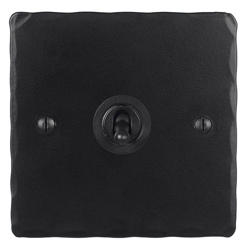 1 Gang Black Dolly Switch Matt Black Hammered Plate
