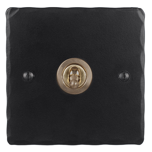 1 Gang Brass Dolly Switch Matt Black Hammered Plate