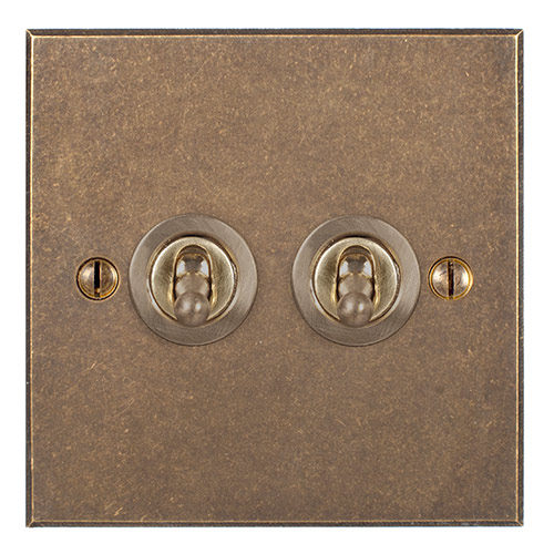 2 Gang Brass Dolly Switch Antiqued Brass Bevelled Plate