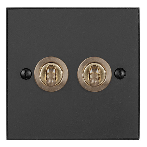 2 Gang Brass Dolly Switch Beeswax Bevelled Plate