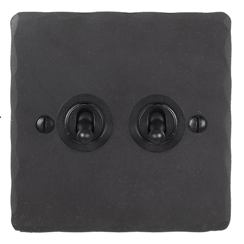 2 Gang Black Dolly Switch Beeswax Hammered Plate