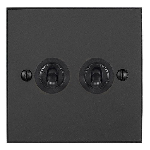 2 Gang Black Dolly Switch Beeswax Bevelled Plate
