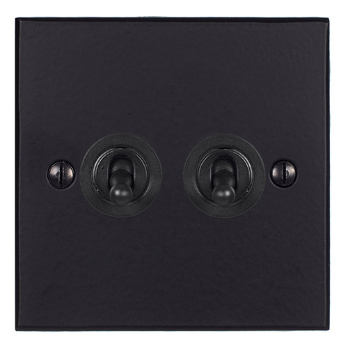 2 Gang Black Dolly Switch Matt Black Bevelled Plate