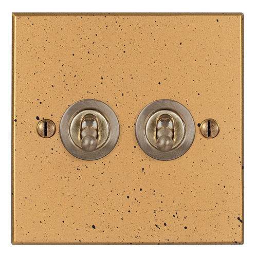 2 Gang Brass Dolly Switch Old Gold Bevelled Plate