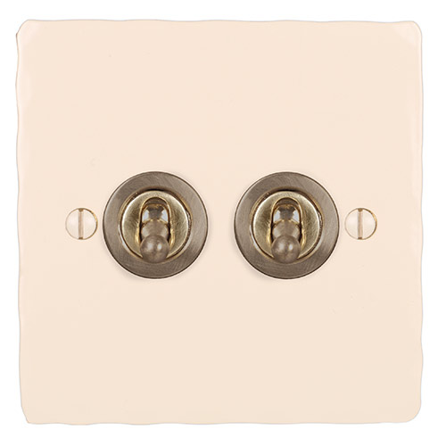 2 Gang Brass Dolly Switch Plain Ivory Hammered Plate