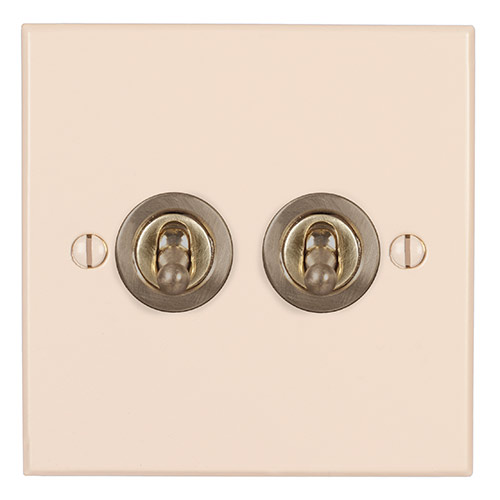 2 Gang Brass Dolly Switch Plain Ivory Bevelled Plate