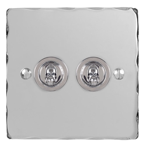 2 Gang Chrome Dolly Switch Nickel Hammered Plate