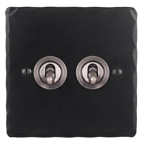 2 Gang Steel Dolly Switch Matt Black Hammered Plate