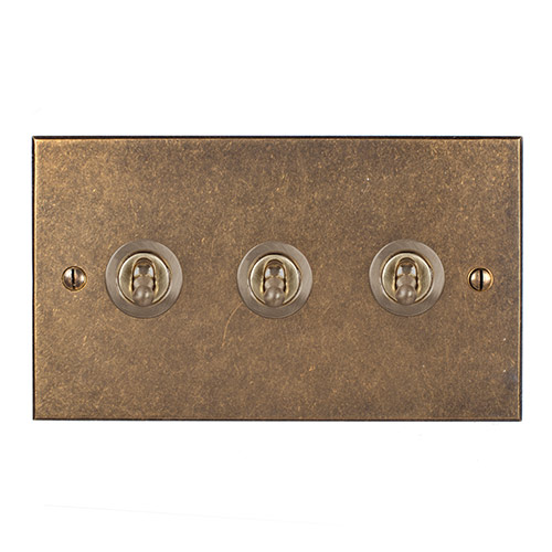 3 Gang Brass Dolly Switch Antiqued Brass Bevelled Plate