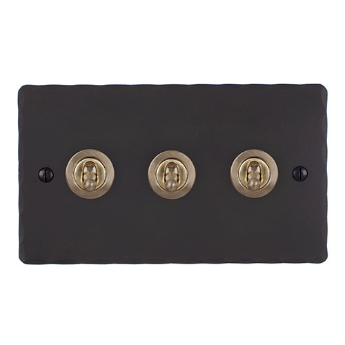 3 Gang Brass Dolly Switch Beeswax Hammered Plate