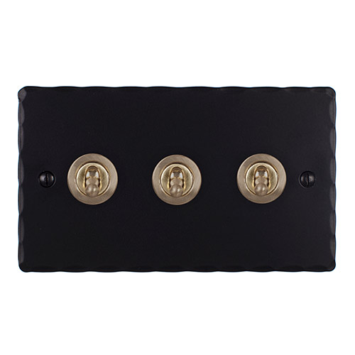 3 Gang Brass Dolly Switch Matt Black Hammered Plate
