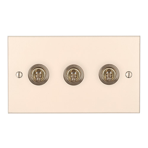 3 Gang Brass Dolly Switch Plain Ivory Bevelled Plate