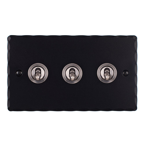 3 Gang Steel Dolly Switch Matt Black Hammered Plate