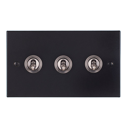 3 Gang Steel Dolly Switch Matt Black Bevelled Plate