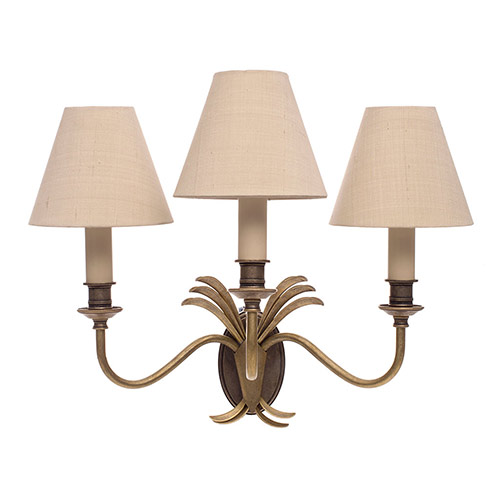 Triple Plantation Wall Light in Antiqued Brass