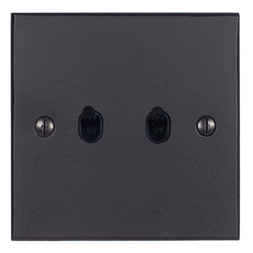 2 Gang Black Toggle Switch Matt Black Bevelled
