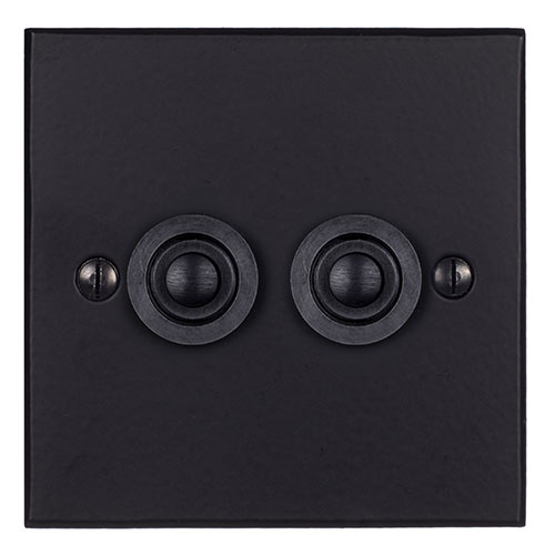 2 Gang Black Button Switch Matt Black Bevelled