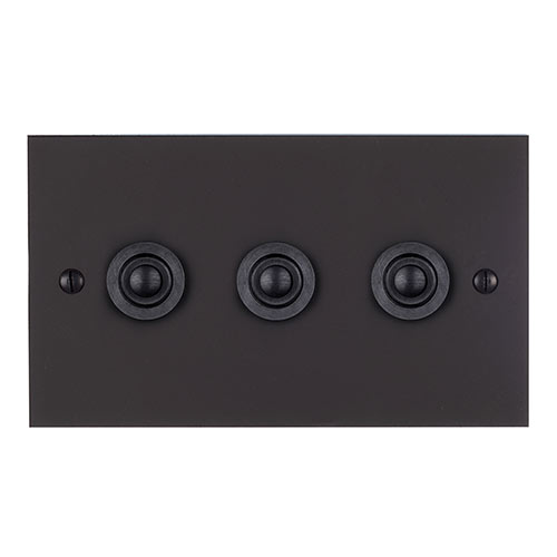 3 Gang Black Button Switch Beeswax Bevelled Plate