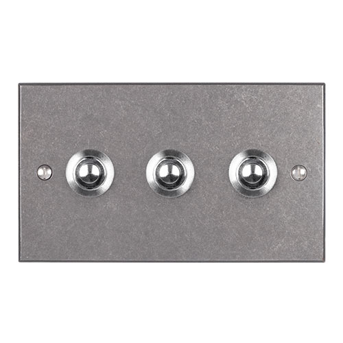 3 Gang Steel Button Switch Polished Bevelled Plate