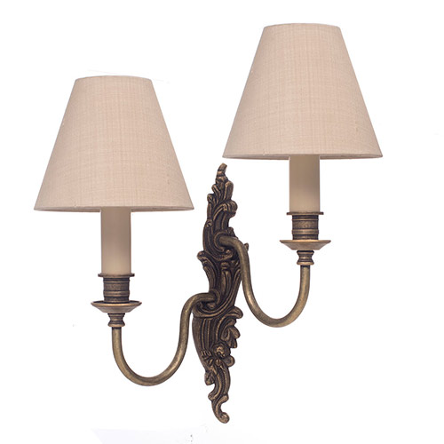 Right Handed Double Rococo Wall Light in Antiqued Brass
