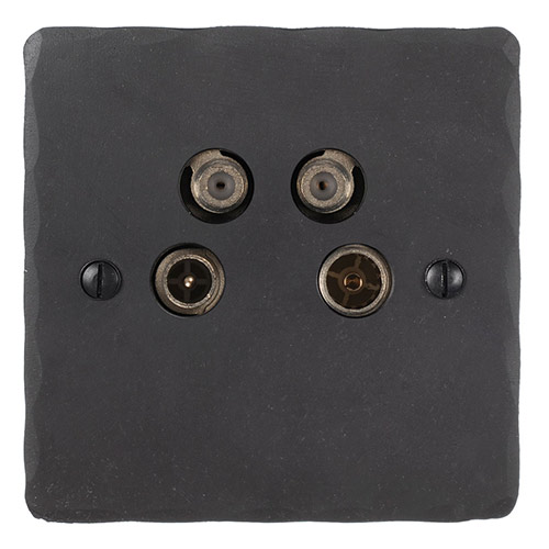 4 Way Satellite Socket Beeswax Hammered Plate (Sat/TV/Return/Radio)