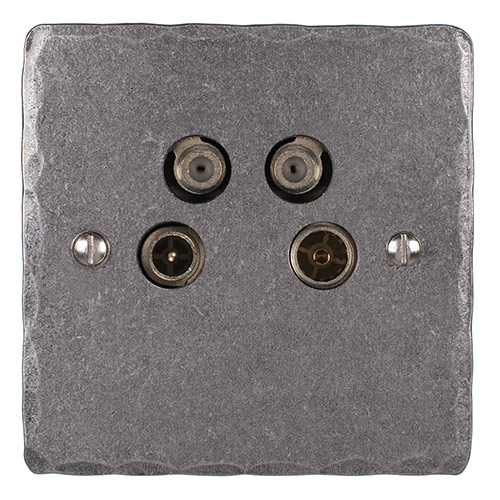4 Way Satellite Socket Polished Hammered Plate (Sat/TV/Return/Radio)