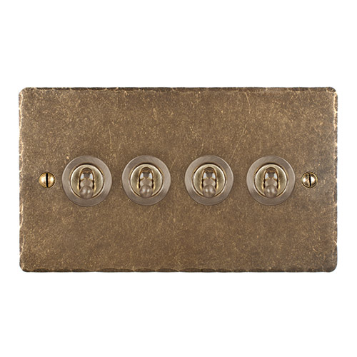 4 Gang Brass Dolly Switch Antiqued Brass Hammered Plate