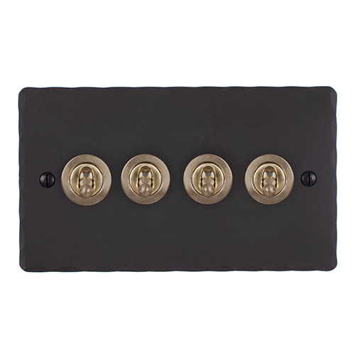 4 Gang Brass Dolly Switch Beeswax Hammered Plate
