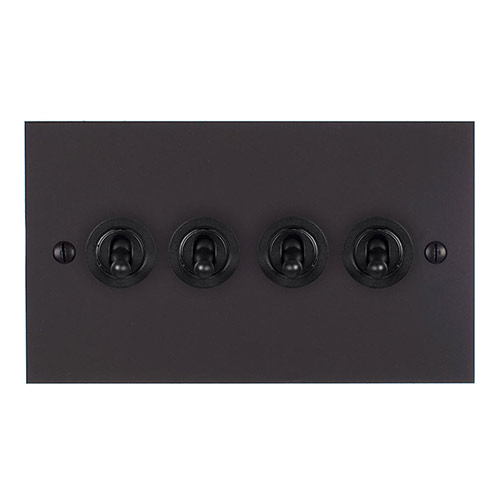 4 Gang Black Dolly Switch Beeswax Bevelled Plate