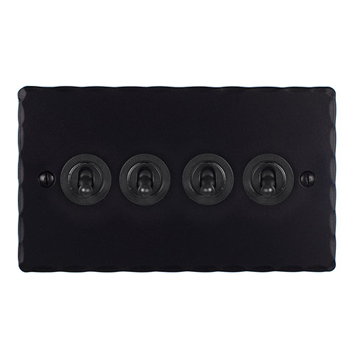 4 Gang Black Dolly Switch Matt Black Hammered Plate