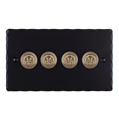 4 Gang Brass Dolly Switch Matt Black Hammered Plate