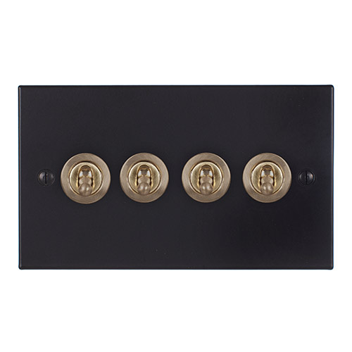 4 Gang Brass Dolly Switch Matt Black Bevelled Plate