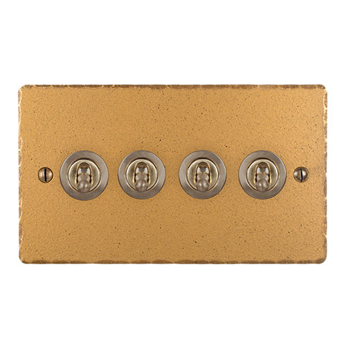 4 Gang Brass Dolly Switch Old Gold Hammered Plate