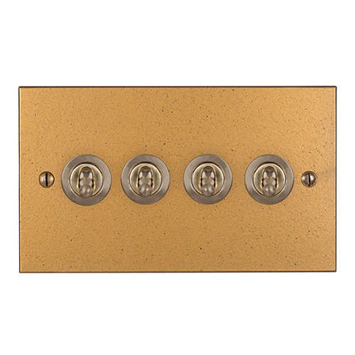 4 Gang Brass Dolly Switch Old Gold Bevelled Plate
