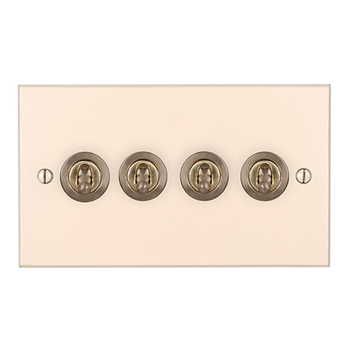4 Gang Brass Dolly Switch Plain Ivory Bevelled Plate