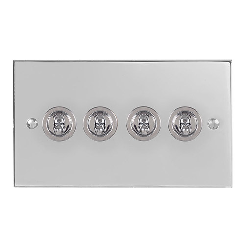 4 Gang Chrome Dolly Switch Nickel Bevelled Plate