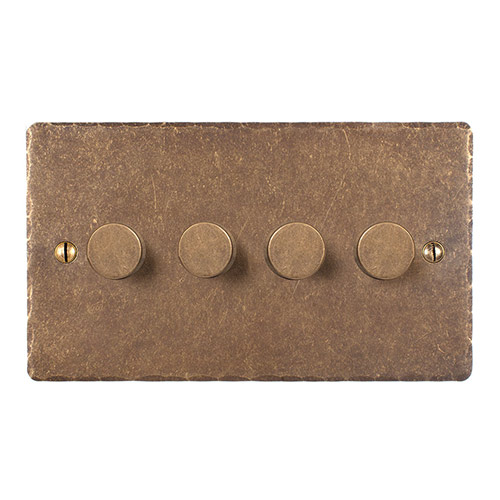 4 Gang Rotary Dimmer Antiqued Brass Hammered Plate